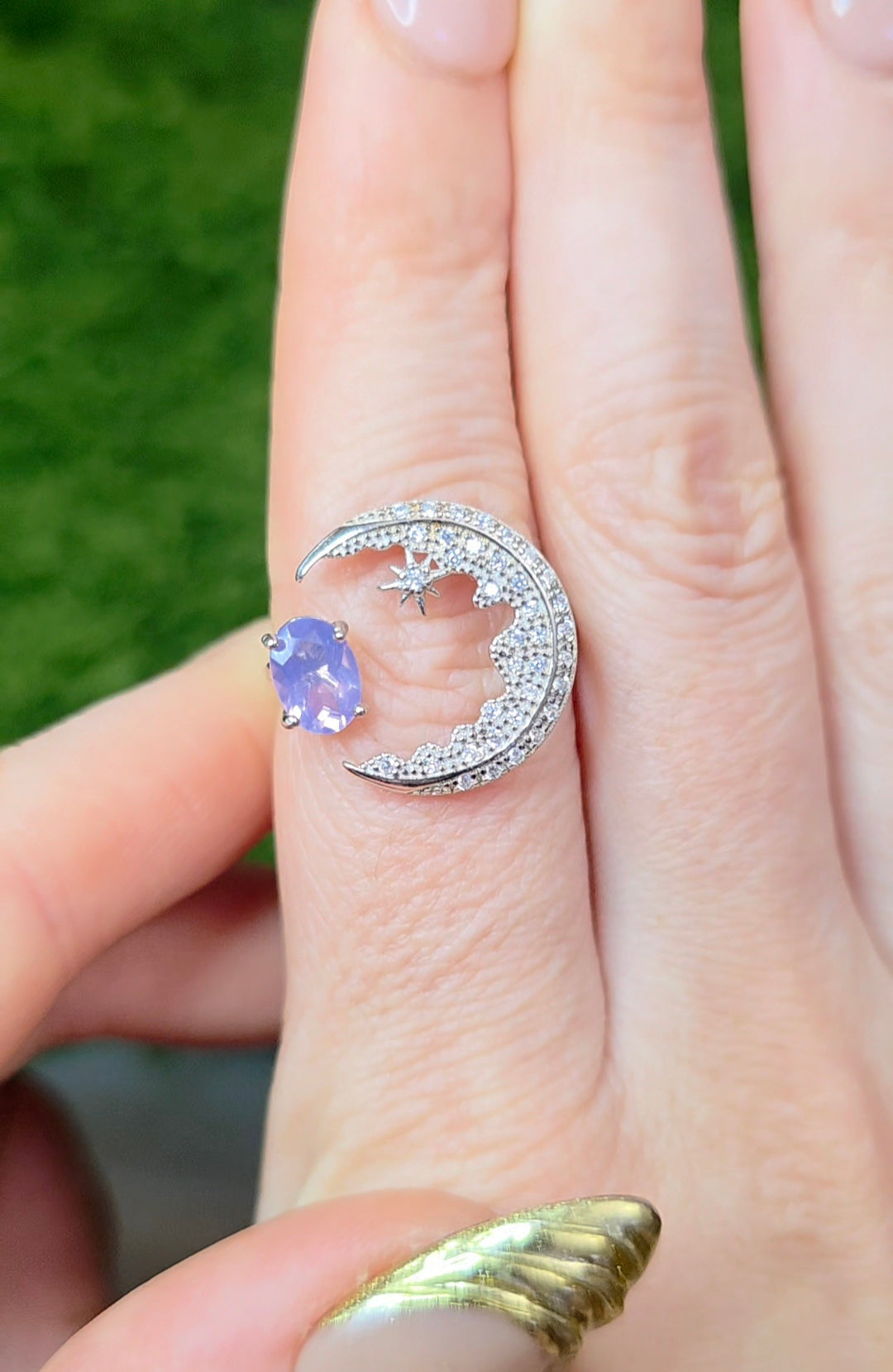 Lavender Moon Quartz Crescent Moon Ring A