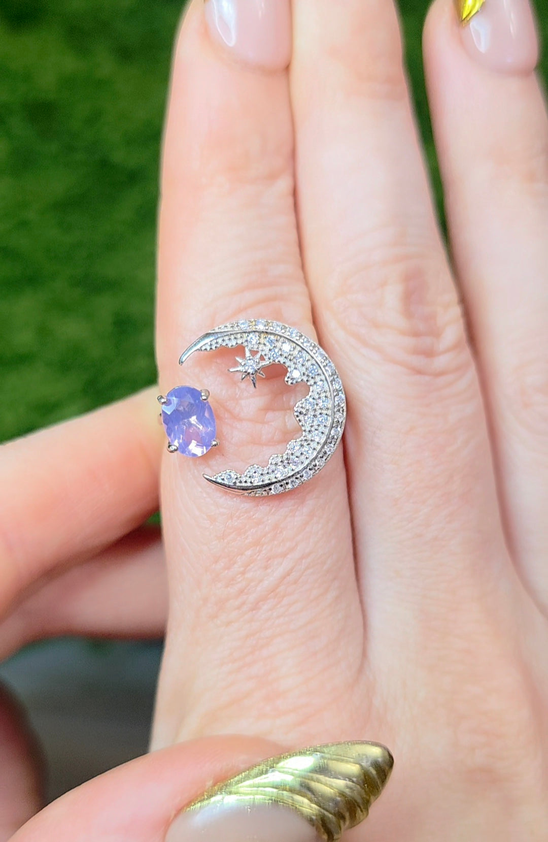 Lavender Moon Quartz Crescent Moon Ring A