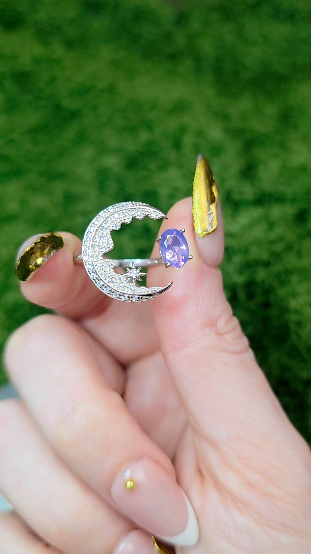 Lavender Moon Quartz Crescent Moon Ring A