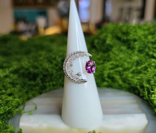 Alexandrite Crescent Moon Ring