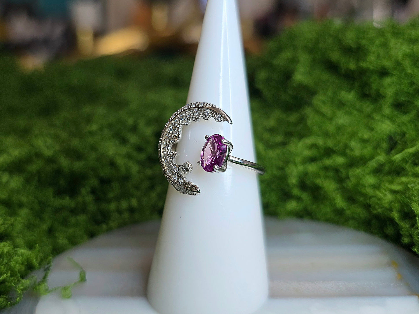Alexandrite Crescent Moon Ring