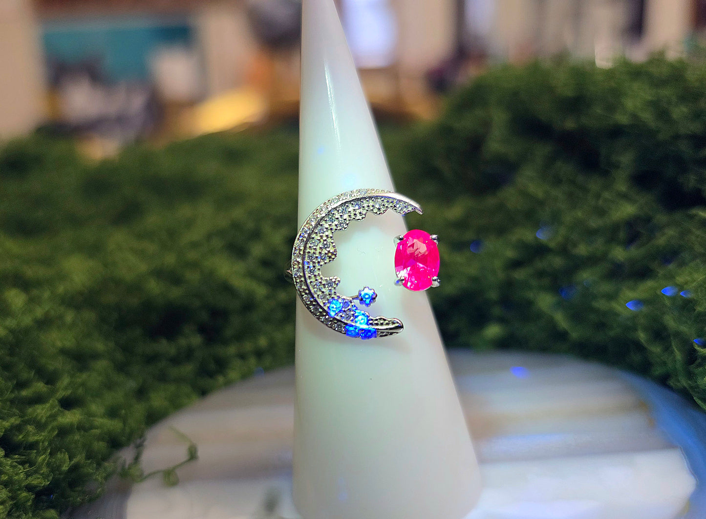 Alexandrite Crescent Moon Ring