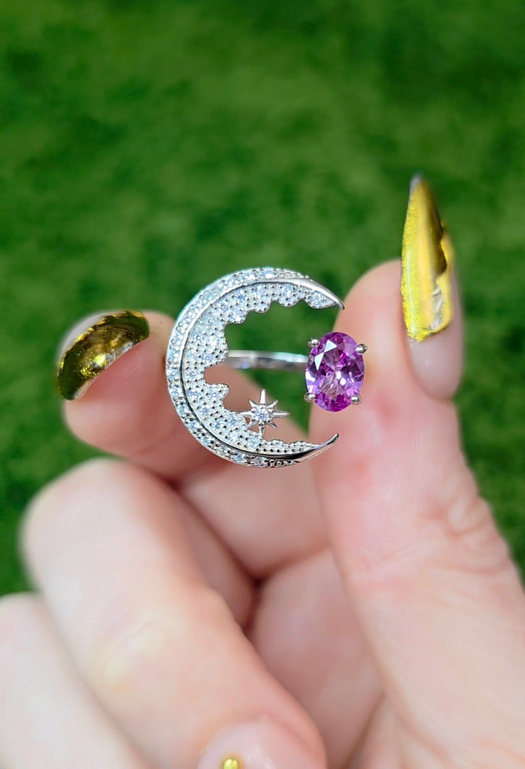 Alexandrite Crescent Moon Ring