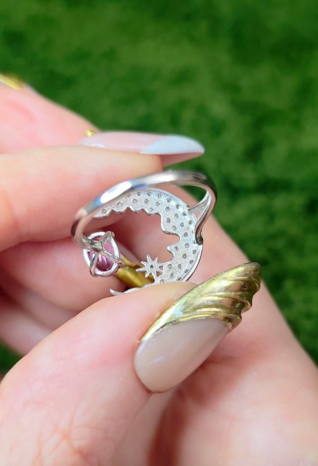 Alexandrite Crescent Moon Ring
