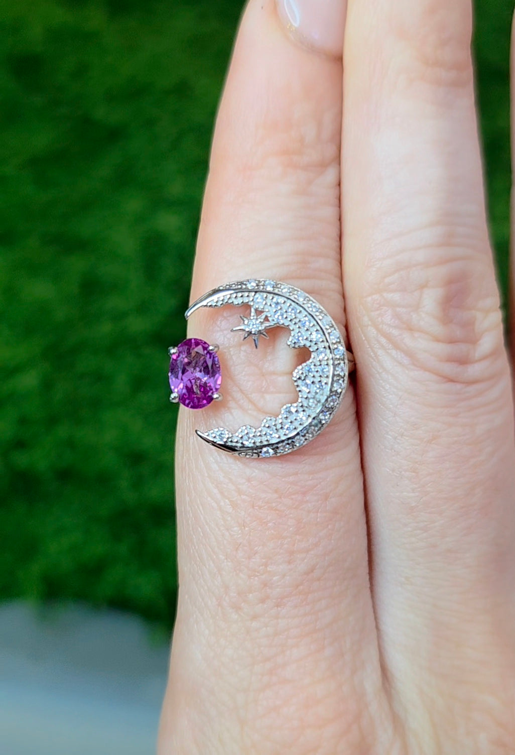 Alexandrite Crescent Moon Ring