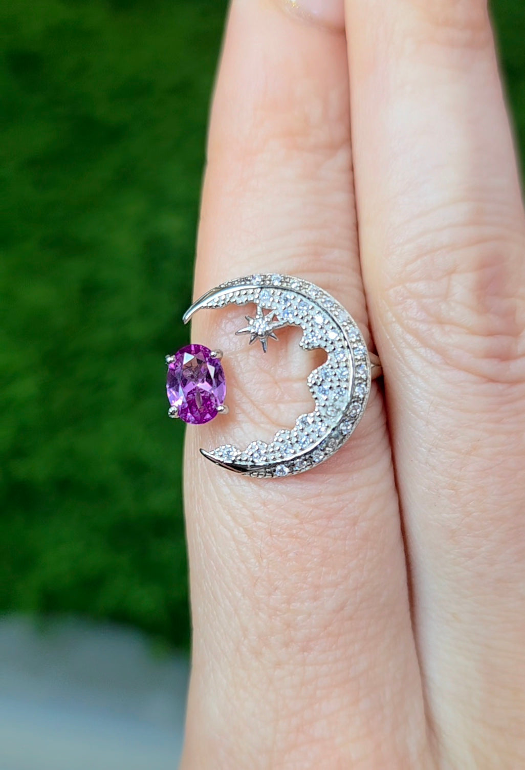 Alexandrite Crescent Moon Ring