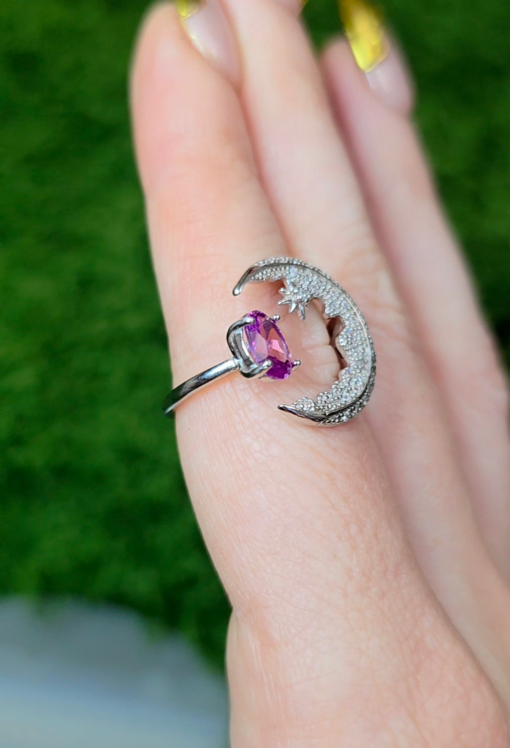 Alexandrite Crescent Moon Ring