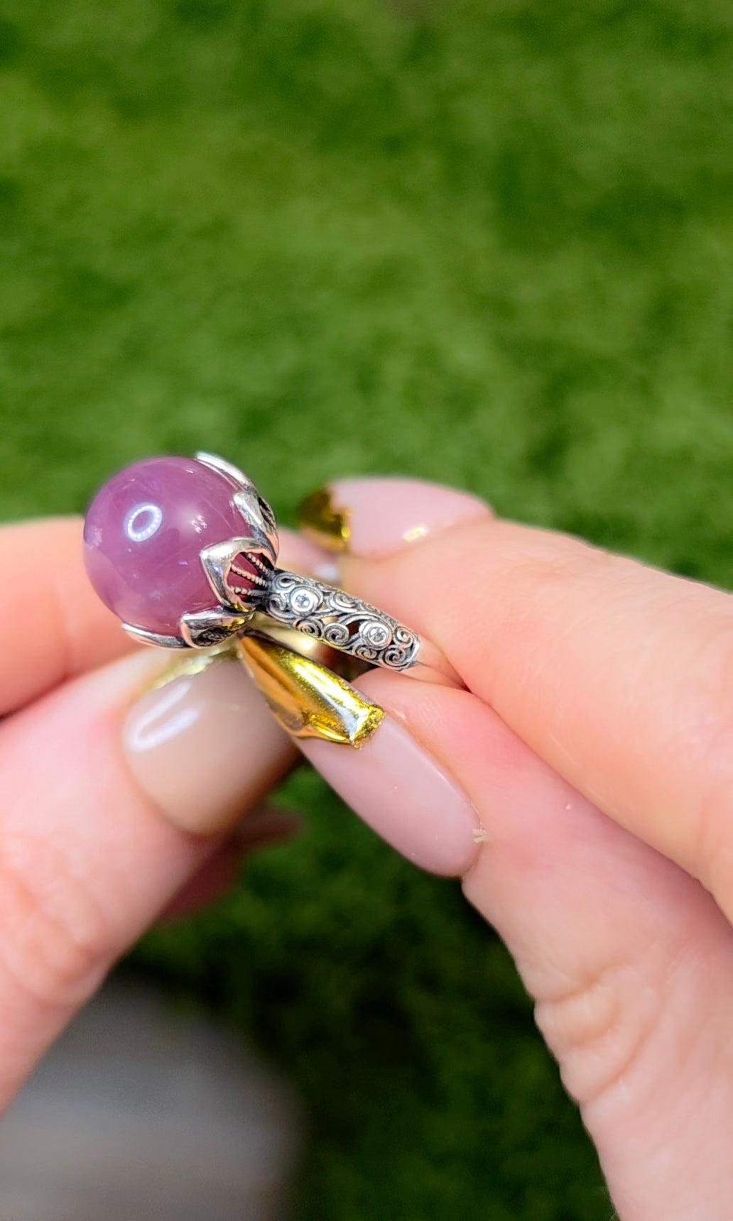Lavender Rose Quartz Sphere Ring A