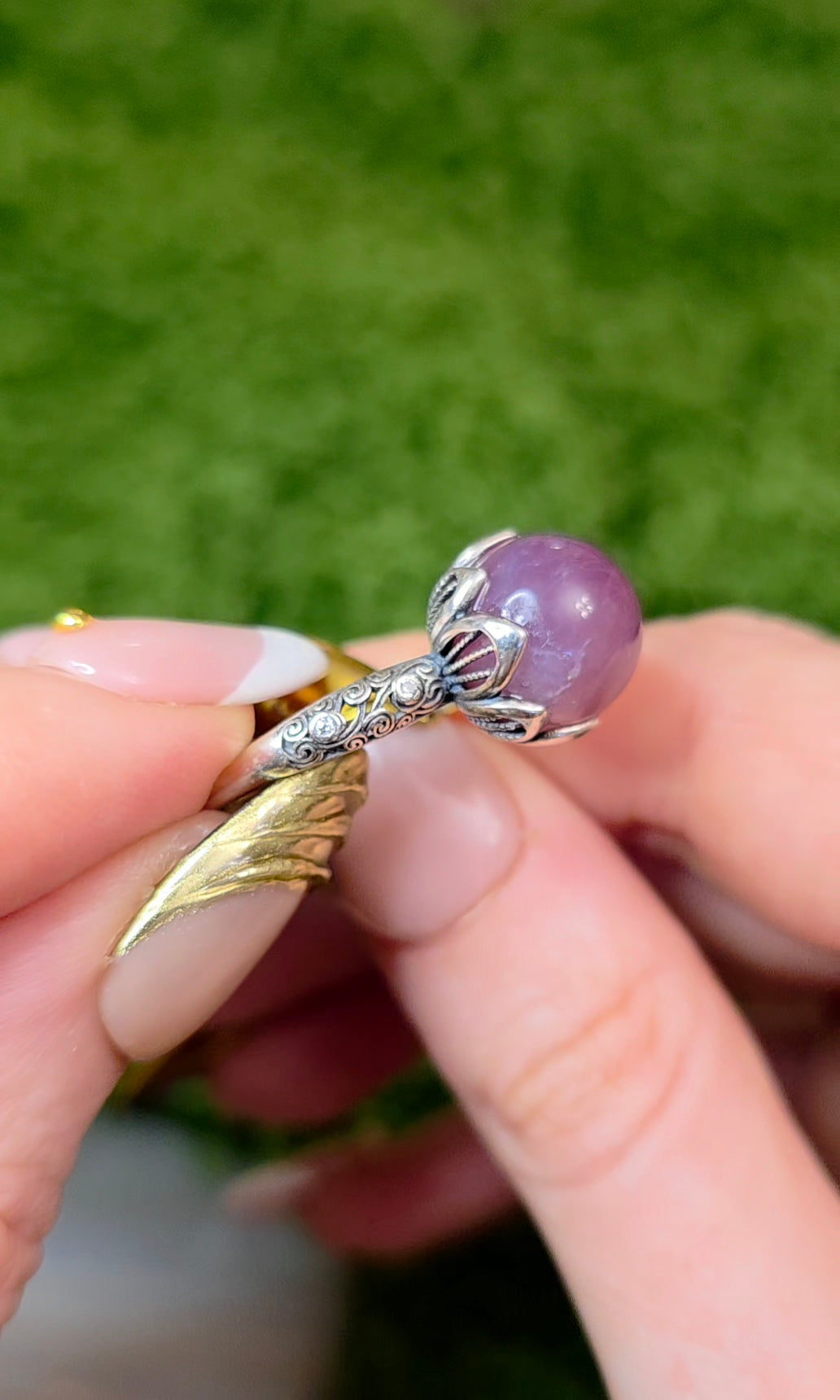 Lavender Rose Quartz Sphere Ring A