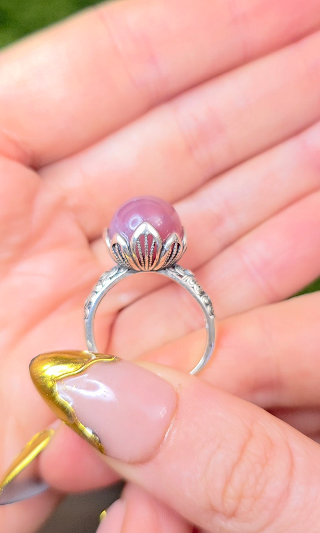 Lavender Rose Quartz Sphere Ring A