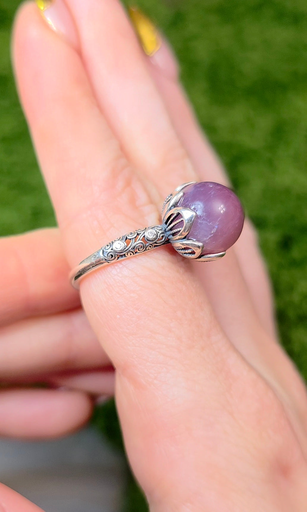 Lavender Rose Quartz Sphere Ring A