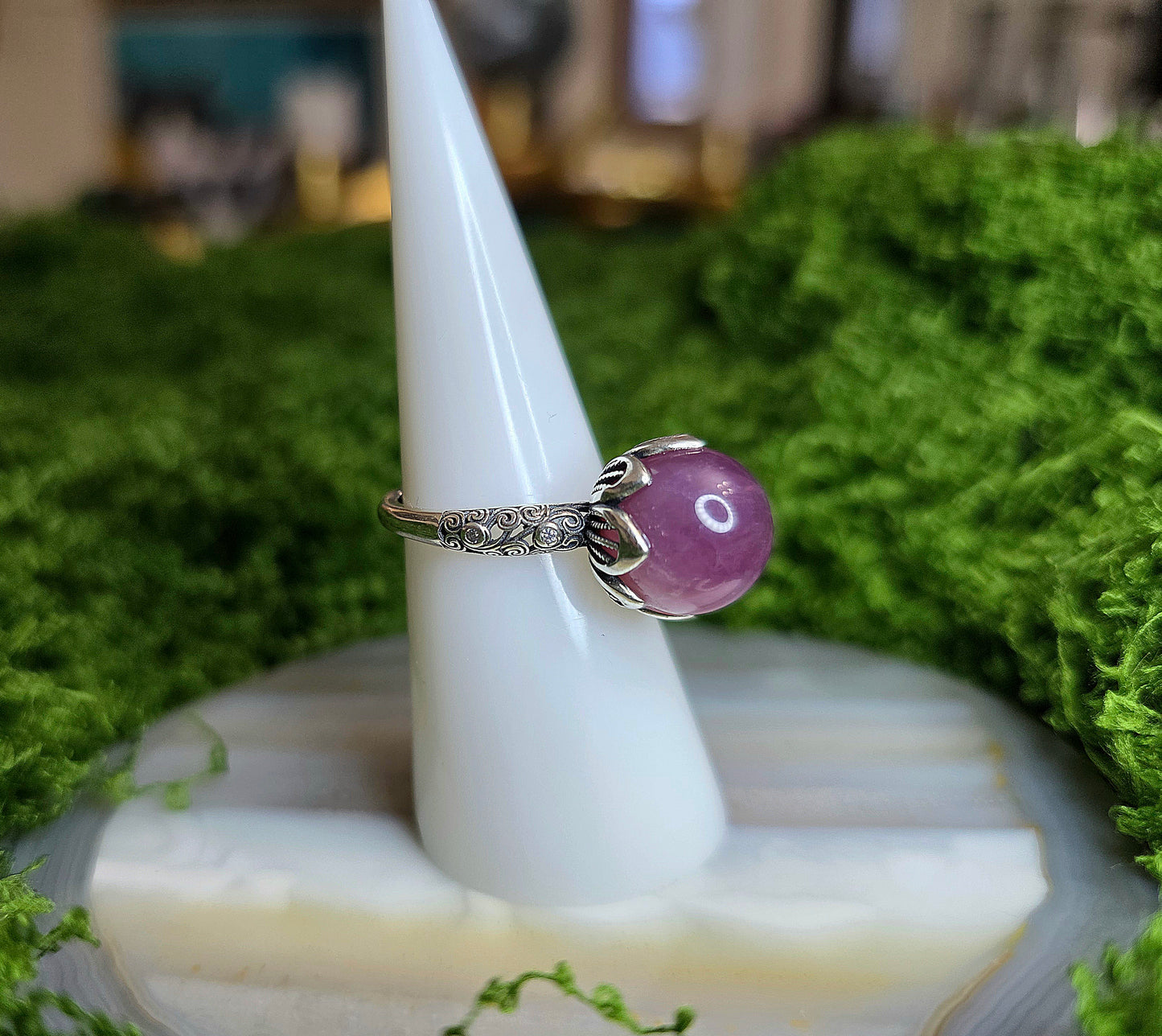 Lavender Rose Quartz Sphere Ring A