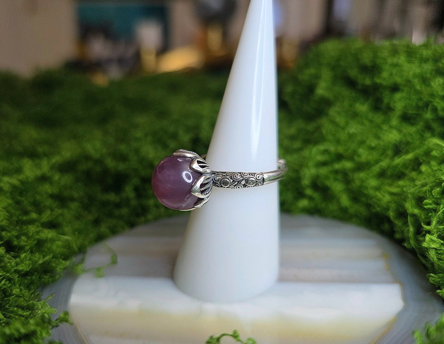 Lavender Rose Quartz Sphere Ring A