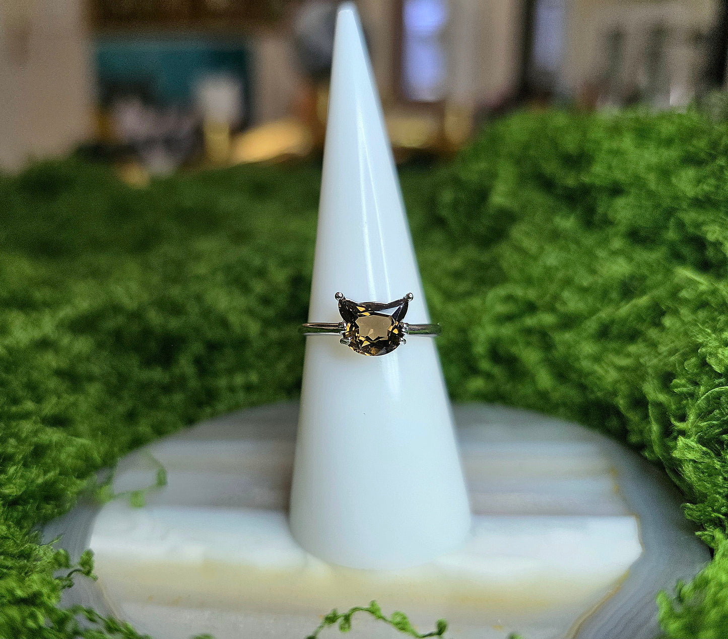 Smokey Quartz Cat Ring