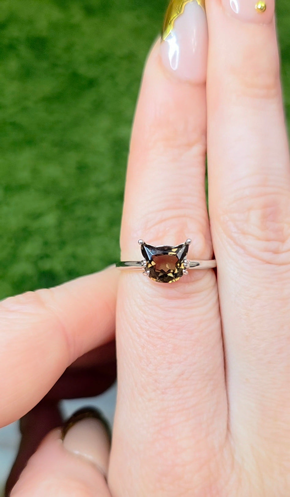 Smokey Quartz Cat Ring
