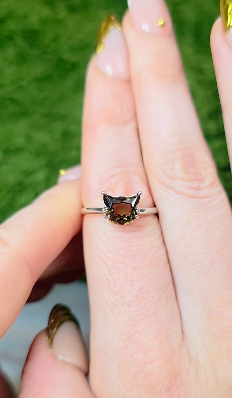 Smokey Quartz Cat Ring