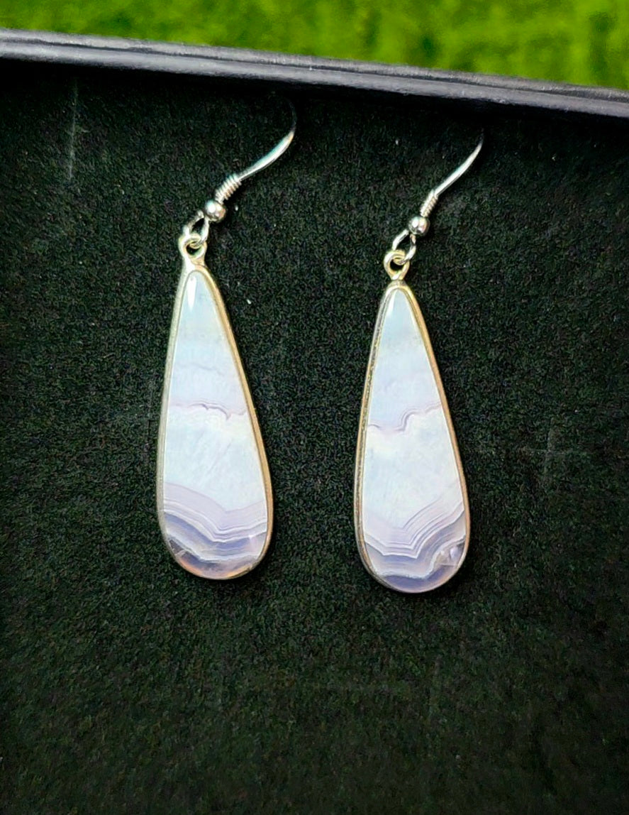 Purple and Blue Banded Agate Teardrop Earrings