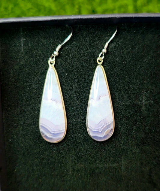 Purple and Blue Banded Agate Teardrop Earrings