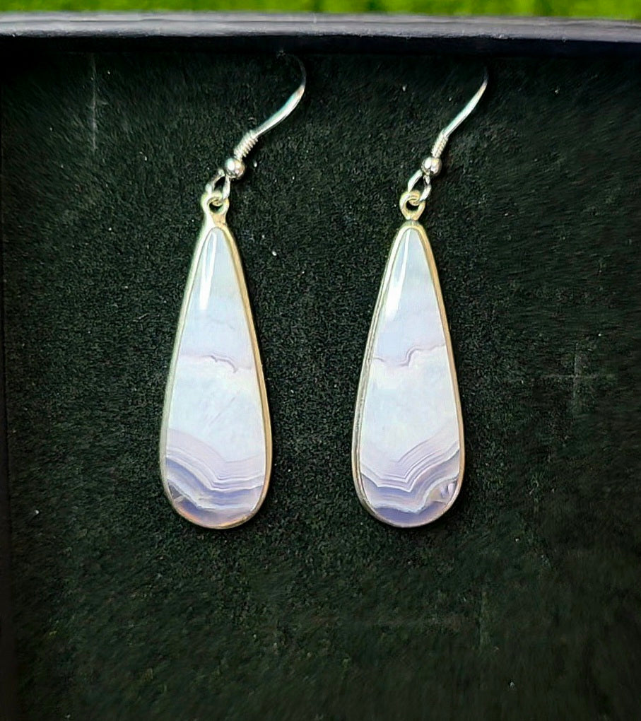 Purple and Blue Banded Agate Teardrop Earrings