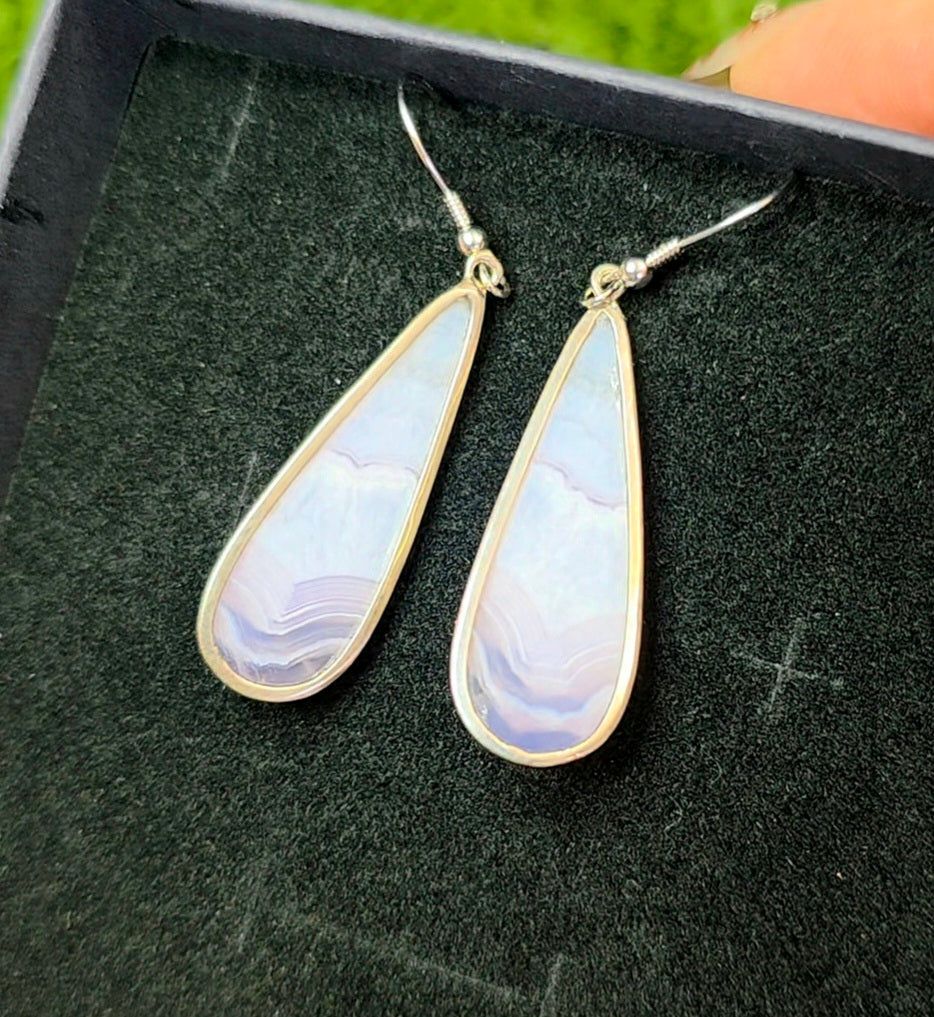 Purple and Blue Banded Agate Teardrop Earrings