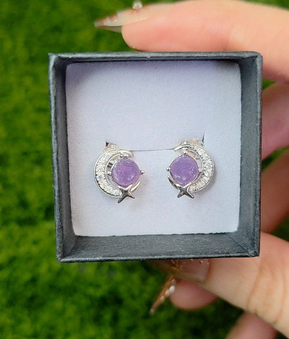 Grape Agate Moon Earrings