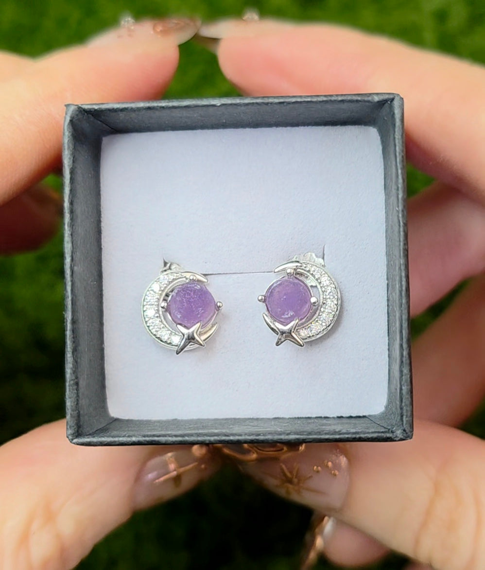 Grape Agate Moon Earrings