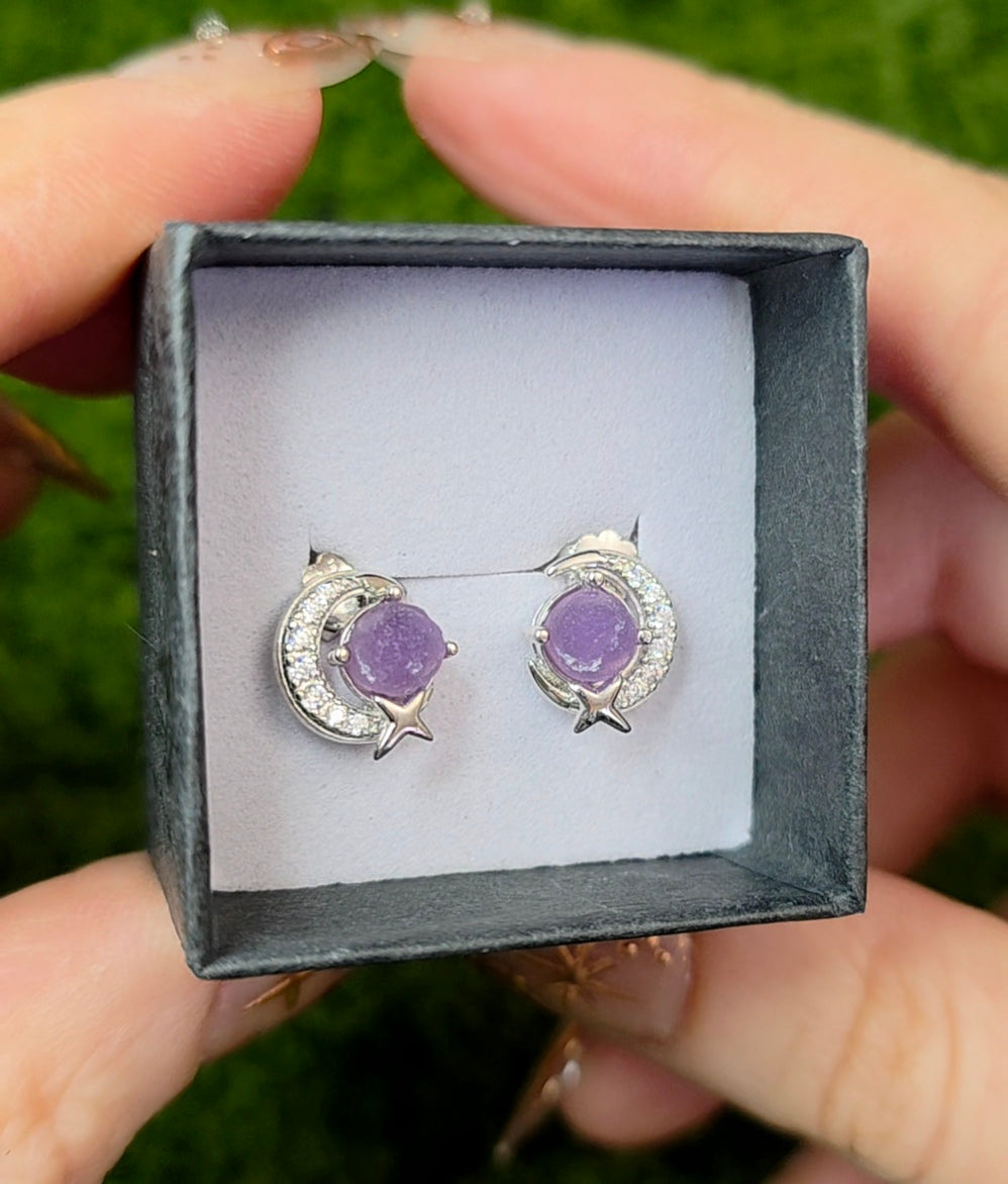 Grape Agate Moon Earrings