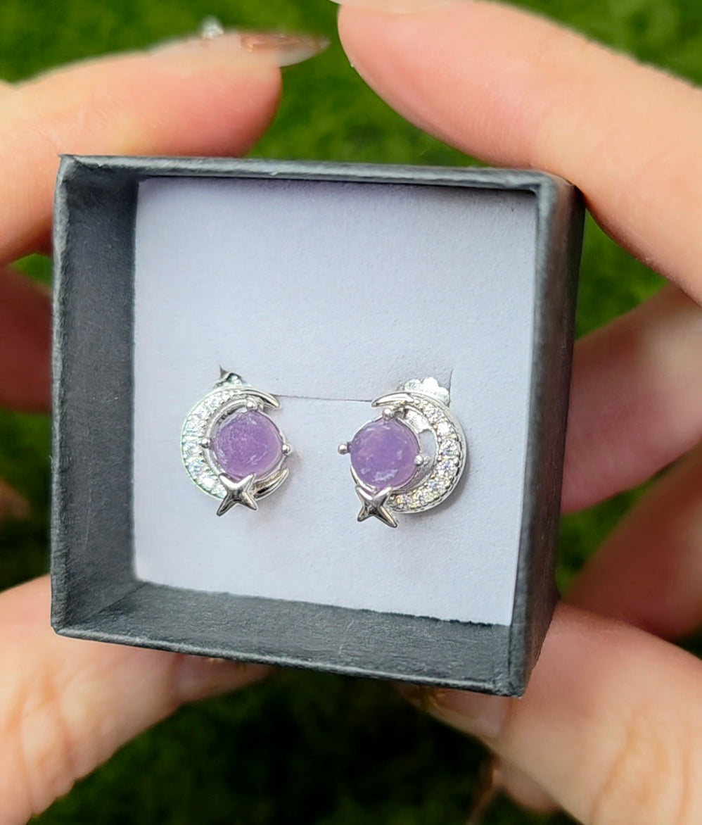 Grape Agate Moon Earrings