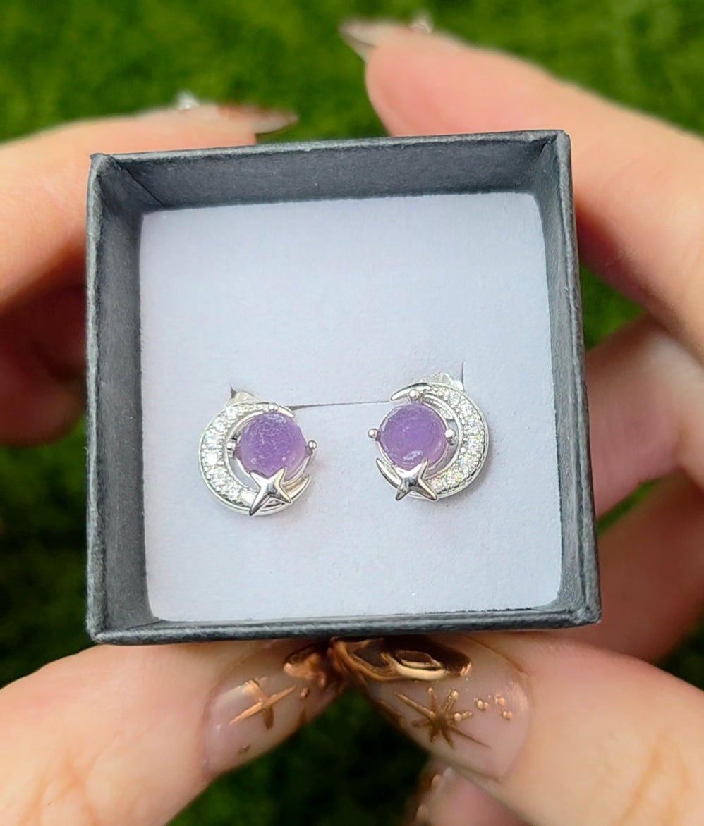 Grape Agate Moon Earrings