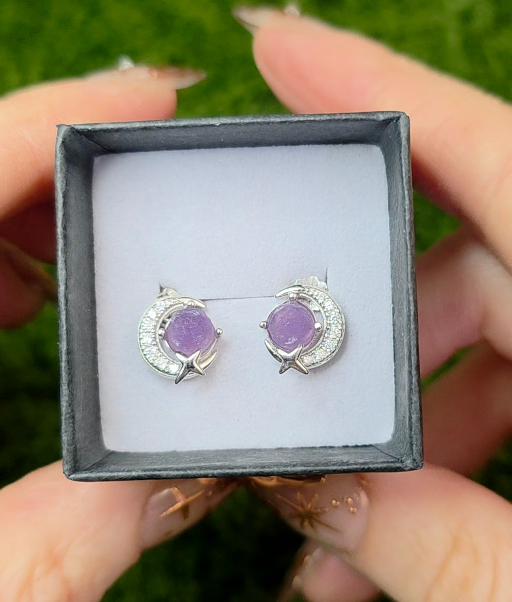 Grape Agate Moon Earrings