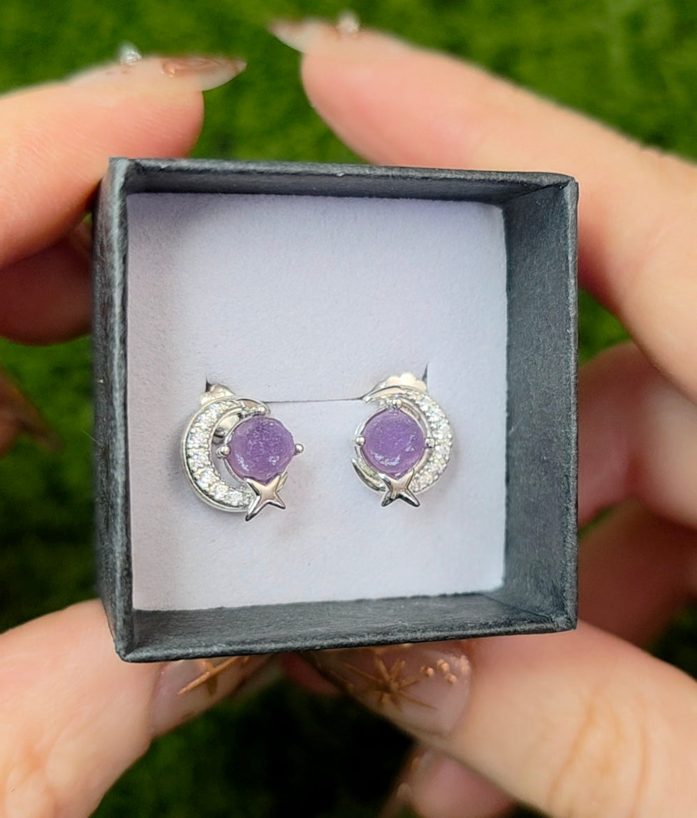 Grape Agate Moon Earrings