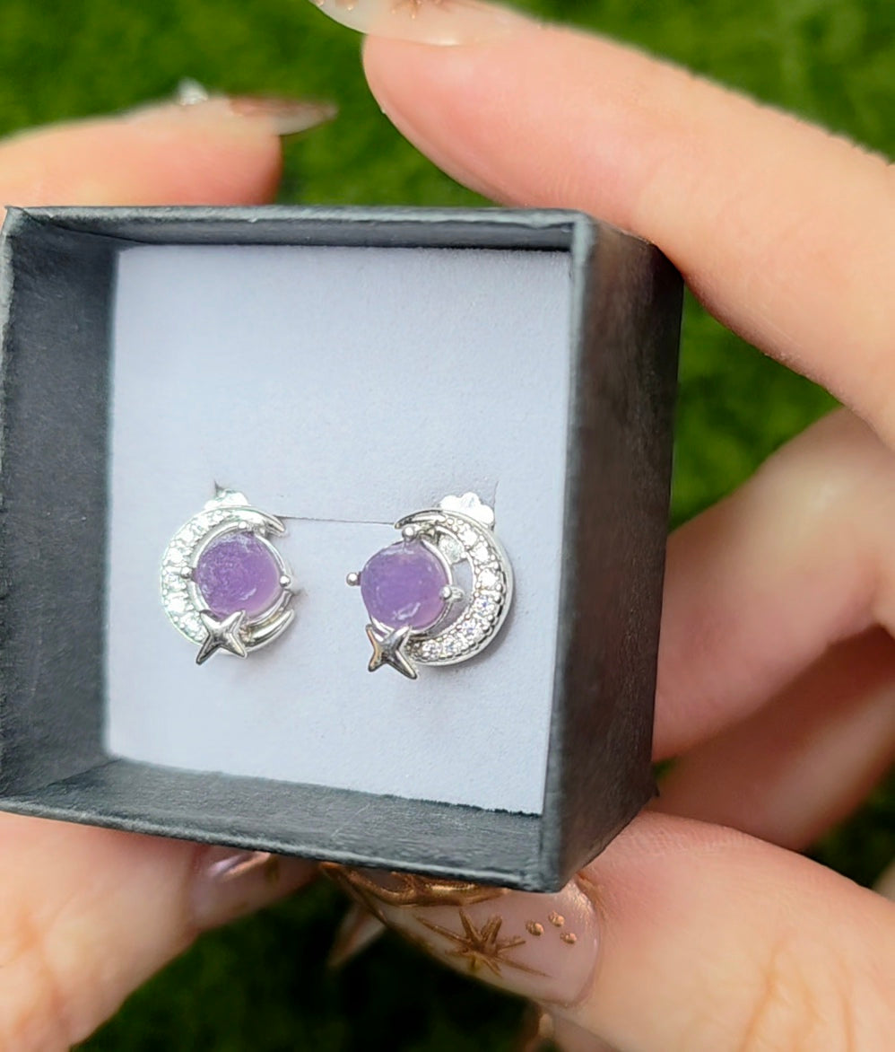 Grape Agate Moon Earrings