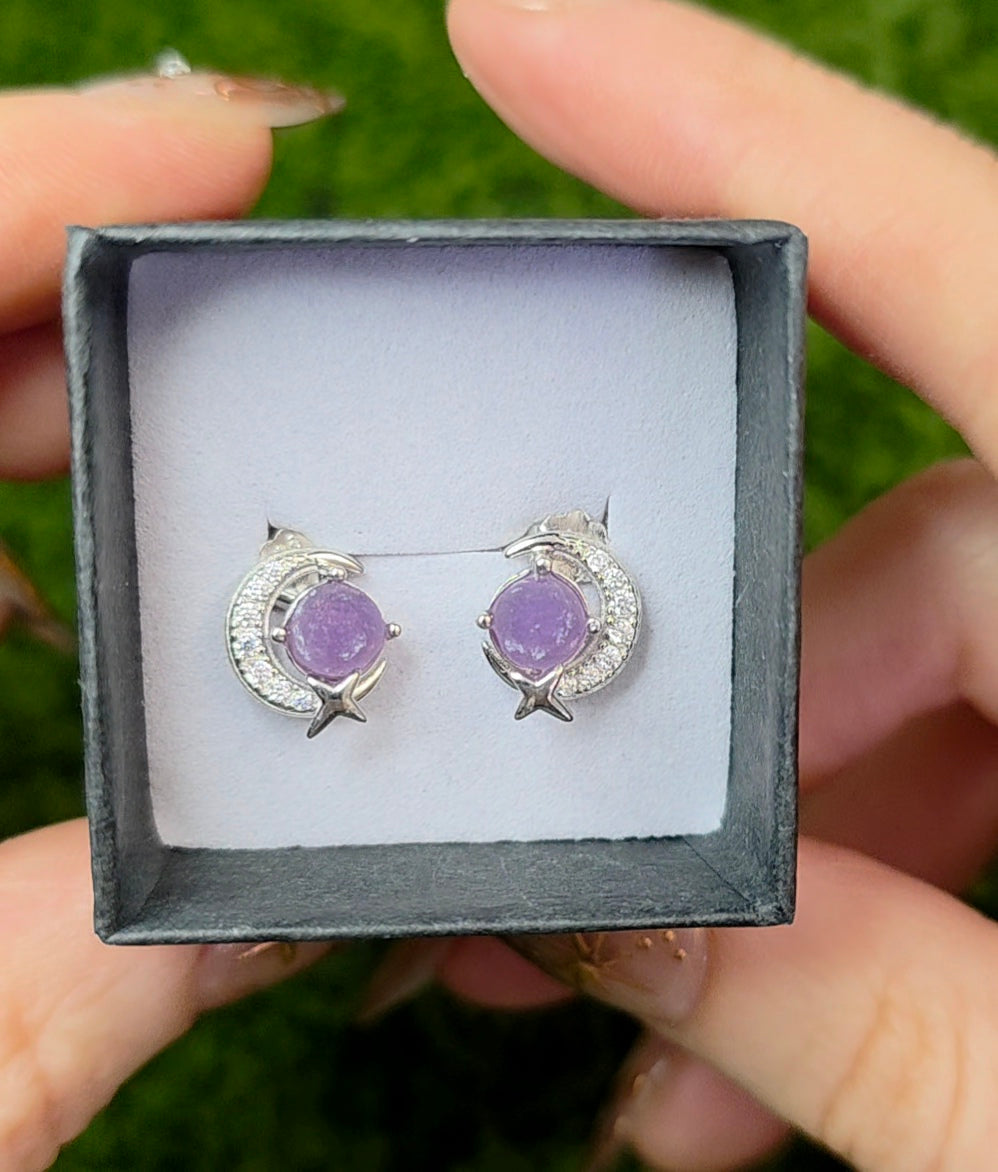 Grape Agate Moon Earrings