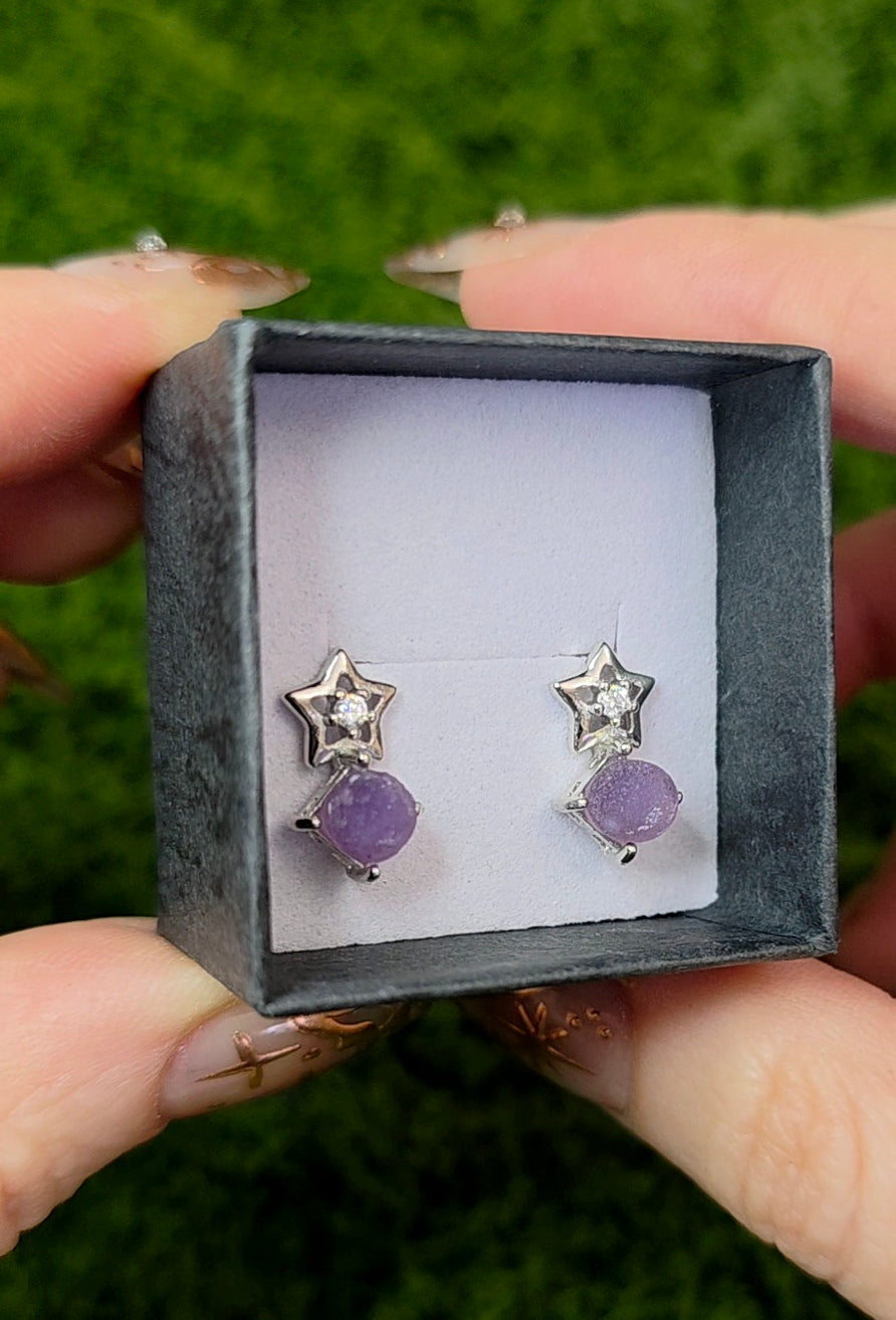 Grape Agate Star Earrings