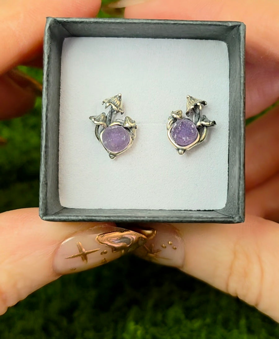 Grape Agate Mushroom Earrings