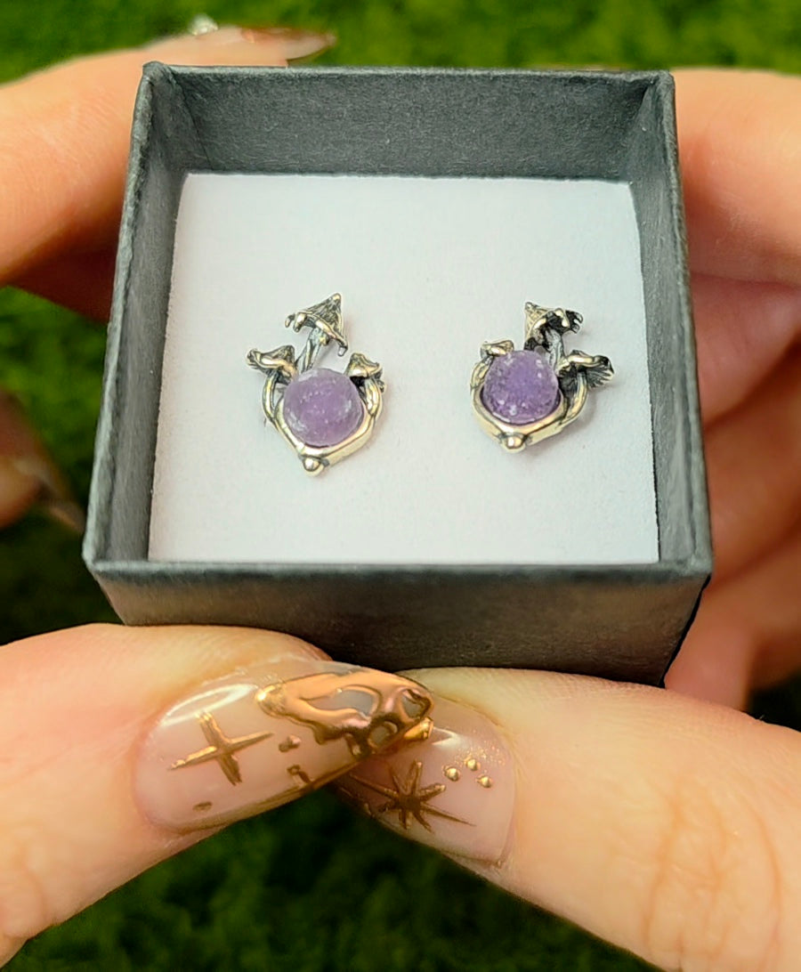 Grape Agate Mushroom Earrings
