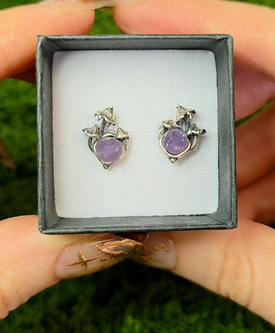 Grape Agate Mushroom Earrings