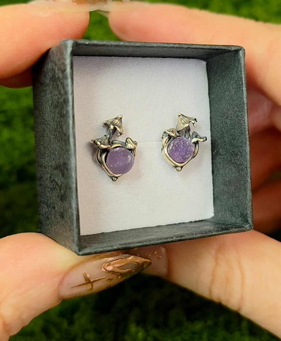 Grape Agate Mushroom Earrings