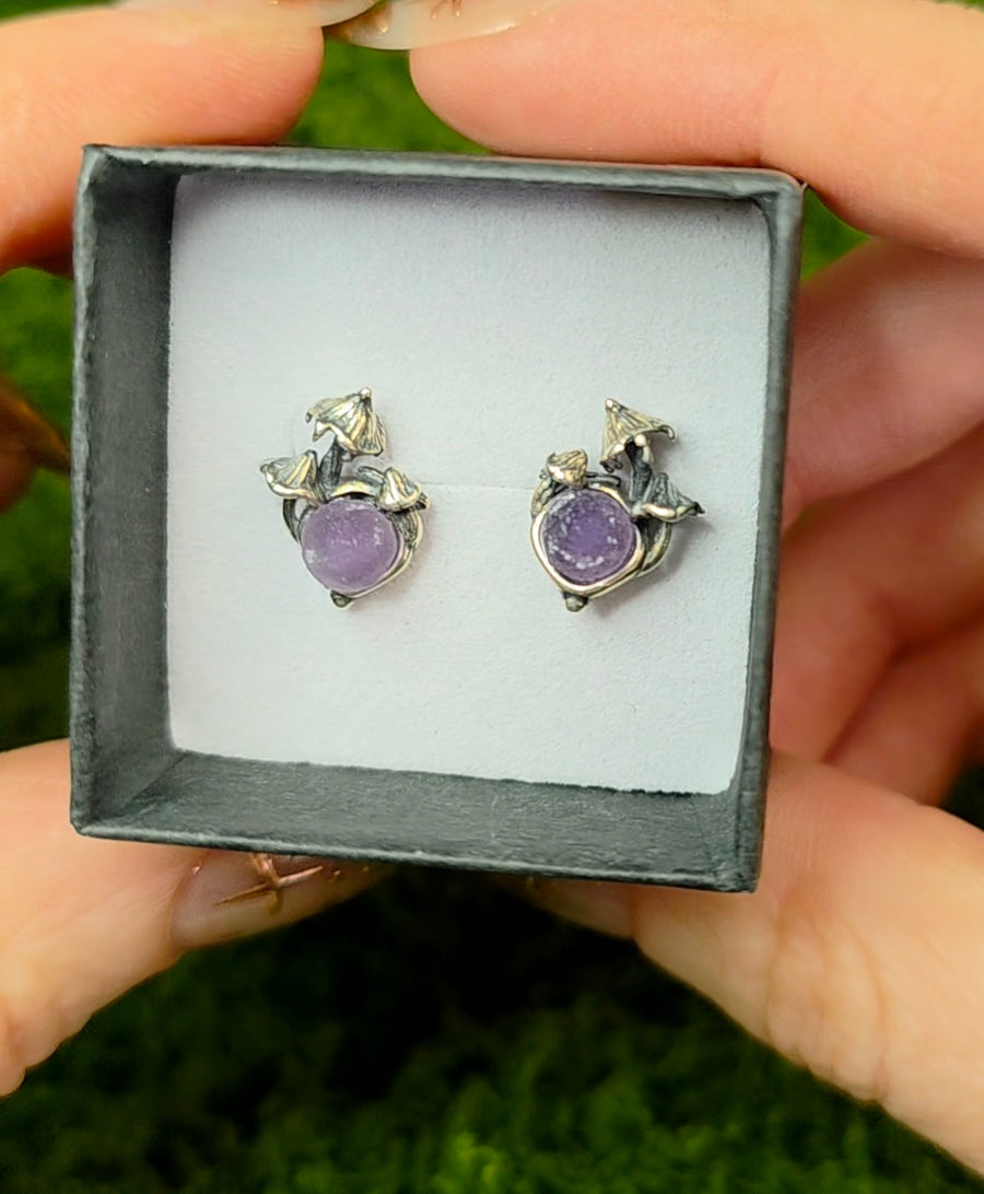 Grape Agate Mushroom Earrings