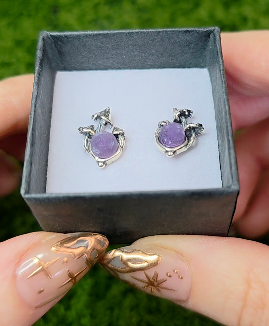 Grape Agate Mushroom Earrings
