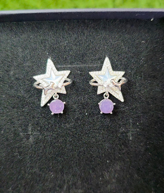 Grape Agate Cat Star Earrings