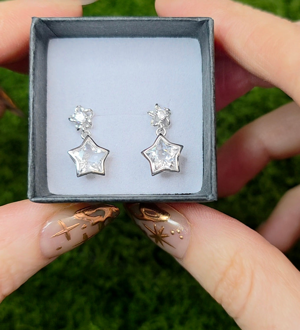 Clear Quartz Star Earrings B