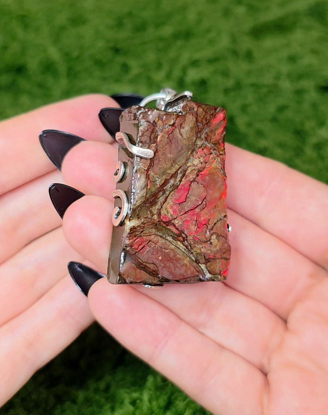 Red Flash Ammolite Pendant