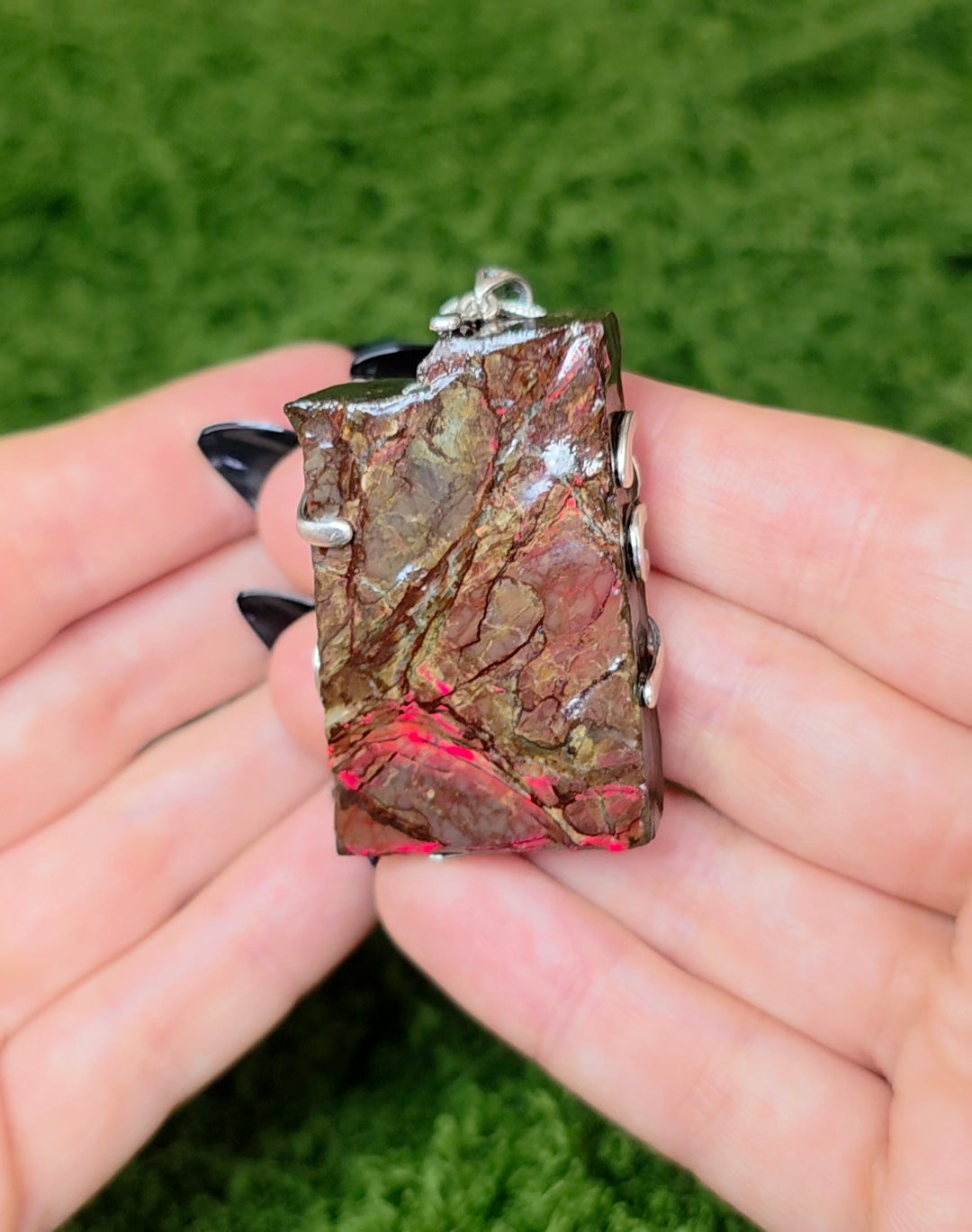 Red Flash Ammolite Pendant