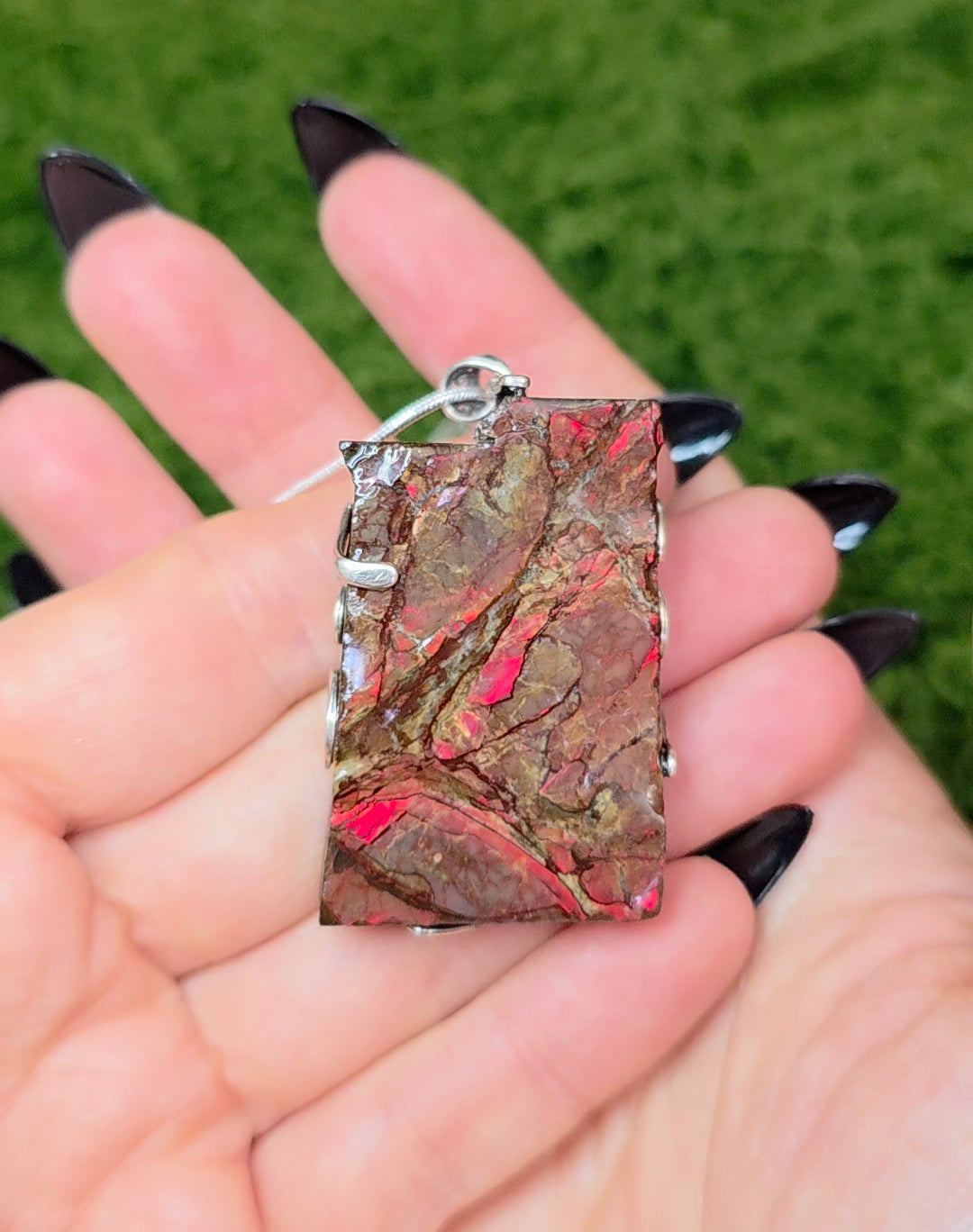 Red Flash Ammolite Pendant