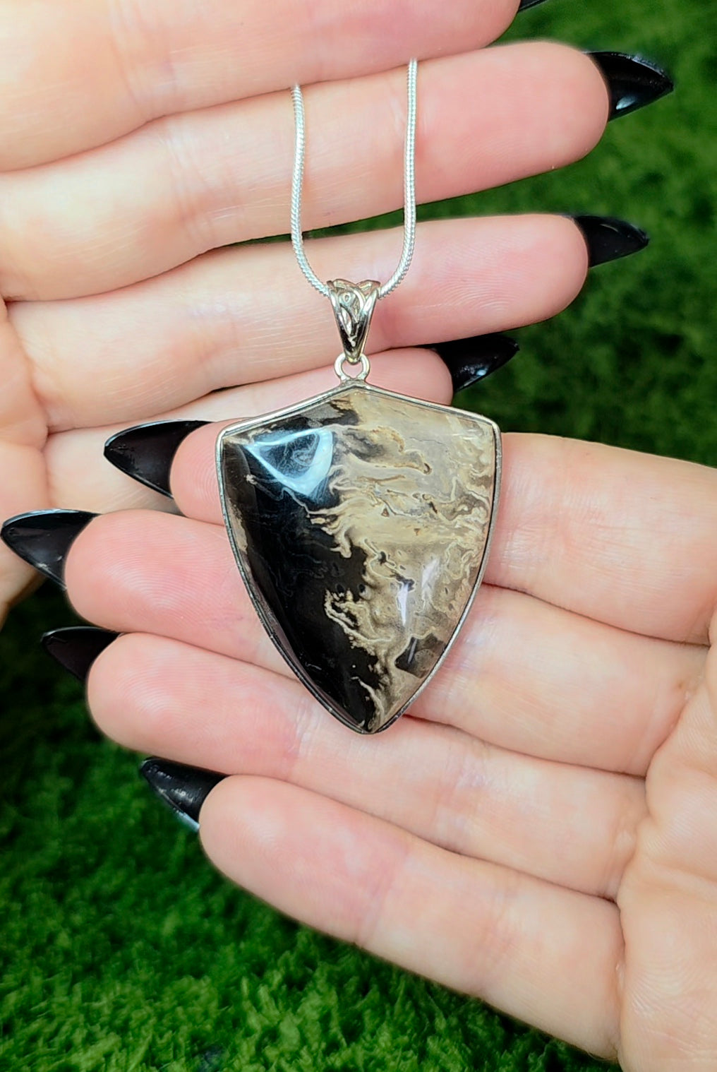 Fossilized Palm Root Shield Pendant