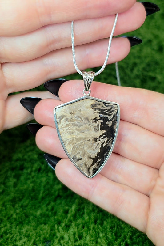 Fossilized Palm Root Shield Pendant