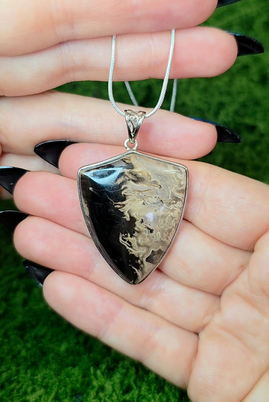 Fossilized Palm Root Shield Pendant