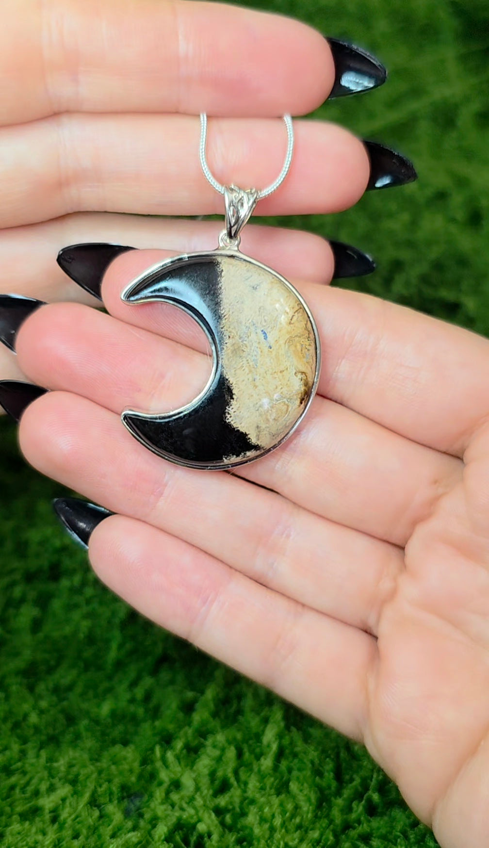 Fossilized Palm Root Moon Pendant