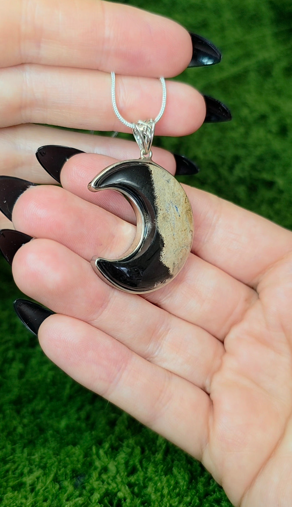 Fossilized Palm Root Moon Pendant